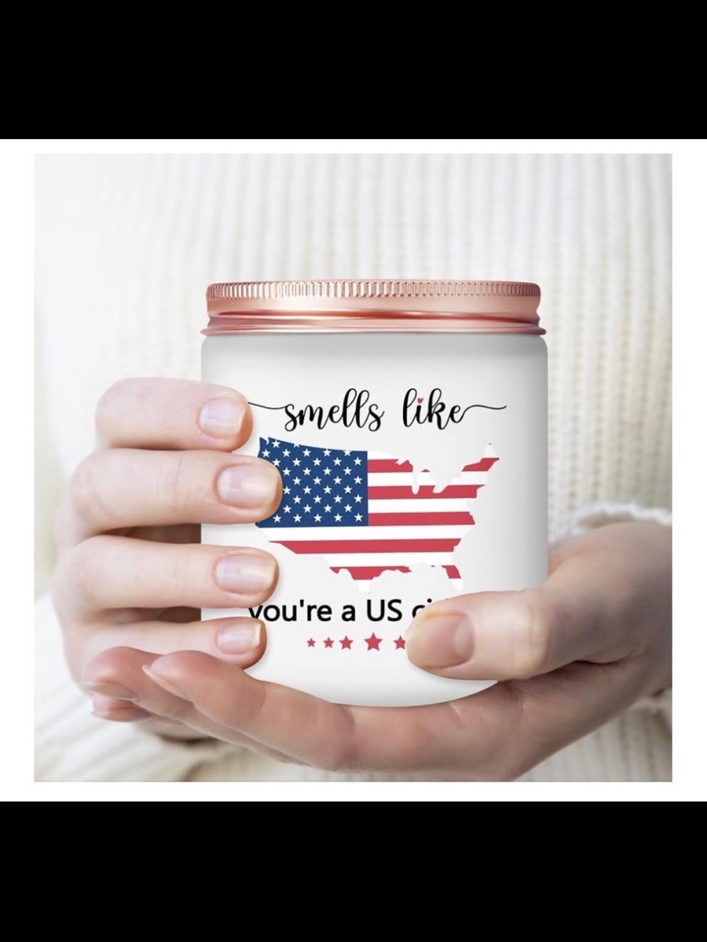 New- Smells Like You're a US Citizen Scented Candle - White with Rose Gold Lid